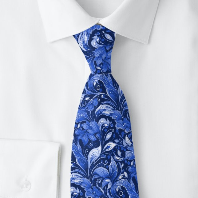 Mitternachtsblaue botanische Batik Krawatte (Von Creator hochgeladen)