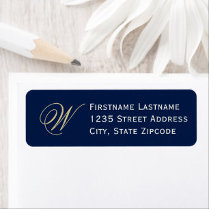 Mitternachtsblaue Champagner-Schrift-Monogramm-Adr