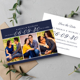Mitternachtsblaue Dreier-Foto-Collage-Hochzeit Save The Date