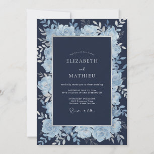 Mitternachtsblaue Eukalyptus-Hochzeit Einladung