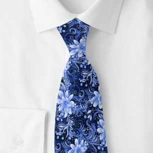 Mitternachtsblaue Floral Batik Krawatte