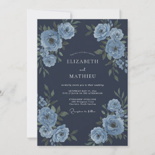 Mitternachtsblaue grandiose Winterhochzeit Einladung