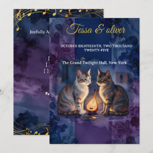 Mitternachtsblaue Katzen-Wasserfarben-Hochzeit See Einladung