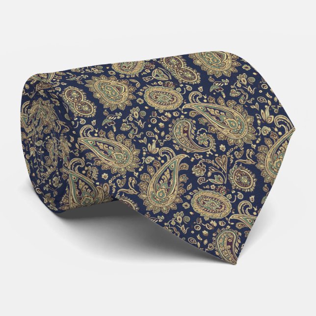 Mitternachtsblaue Paisley-Krawatte Krawatte (Gerollt)