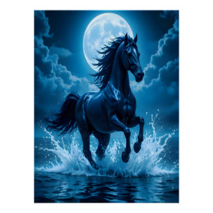 Mitternachtsblaue Pferd-Mond-Wandkunst Geschenk- Poster