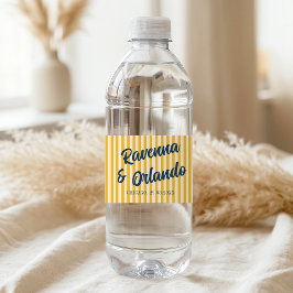 Mitternachtsblaue Retro-Gedämpfte-Pfirsich-Streife Wasserflaschenetikett