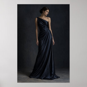 Mitternachtsblaue Robe Elegante Mode Porträtwand A Poster