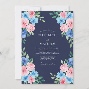 Mitternachtsblaue Rosenhochzeit Einladung