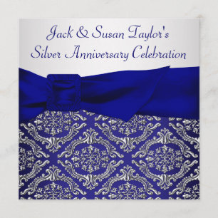 Mitternachtsblaue Silber-Damaskus 25. Jubiläumsfei Einladung