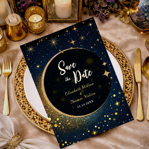 Mitternachtsblaue Sterne Mond Himmelsharmonie Hoch Save The Date
