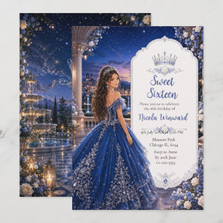Mitternachtsblaue Sweet 16 Prinzessinnengarten Einladung
