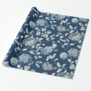 Mitternachtsblaue Tansy Modern Vintage Floral Toil Geschenkpapier