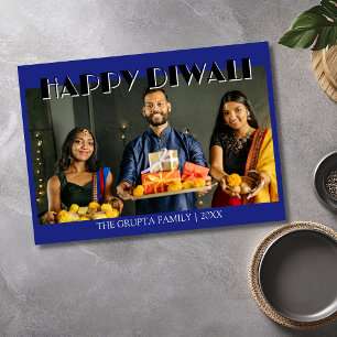Mitternachtsblaue traditionelle Foto-Frohe Diwali Feiertagskarte