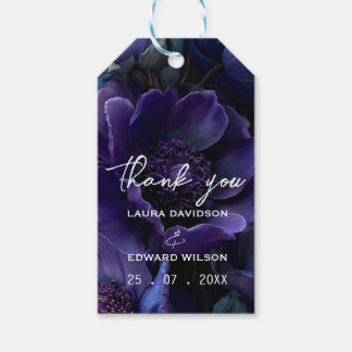 Mitternachtsblaue und violette Blumenhochzeitsanzu Geschenkanhänger