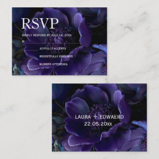 Mitternachtsblaue und violette Blumenhochzeitsanzu Mitteilungskarte