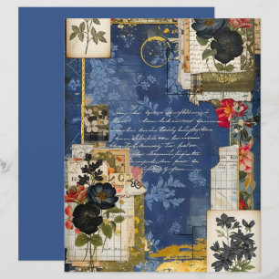 Mitternachtsblaue Vintage-Blumen-Sch scrapbook-Pap
