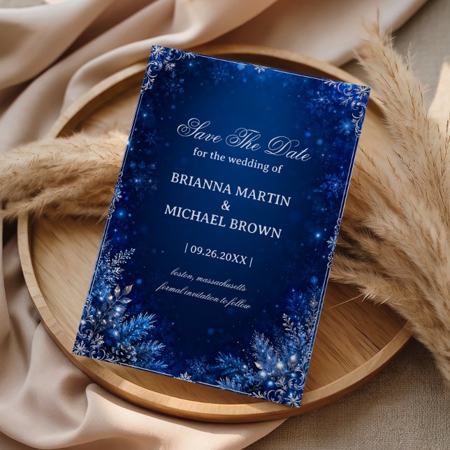 Mitternachtsblaue Winterblumen-Eleganz Save The Date (Von Creator hochgeladen)