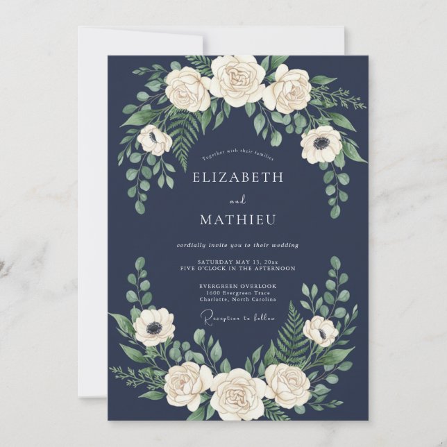 Mitternachtsblaue Winterhochzeit Einladung (Vorderseite)
