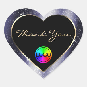 Mitternachtsblauer Glitzer Rahmen Vielen Dank für  Herz-Aufkleber