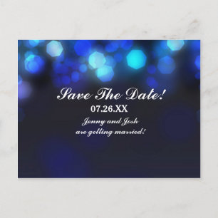 Mitternachtsblauer Himmel Bokeh Hochzeit Save Datu Ankündigungspostkarte