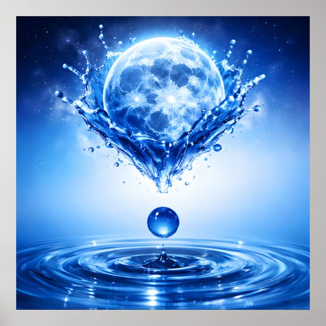 Mitternachtsblauer Mond Flüssigkeitssplash Poster (Vorne)