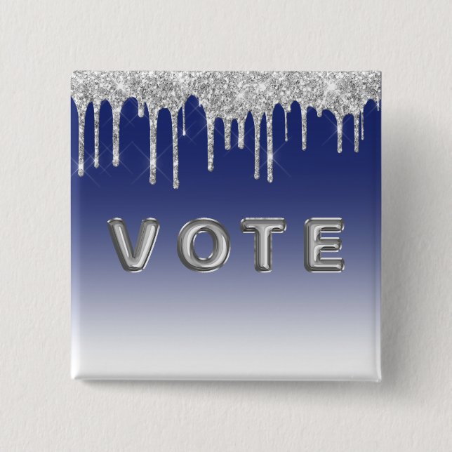 Mitternachtsblauer Silber-Glitter-Tropfen Grafik-W Button (Vorderseite)