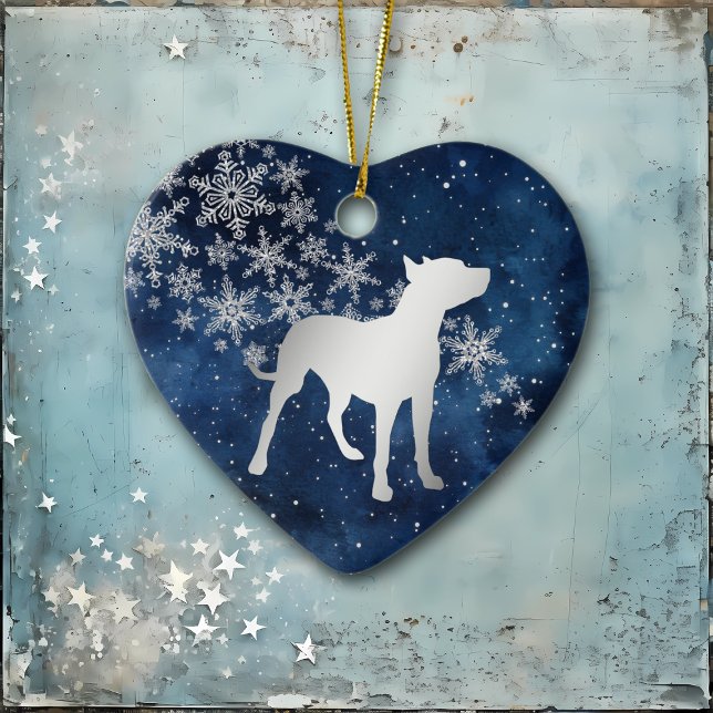 Mitternachtsblauer Silber-Schneeflocken-Pitbull-Hu Keramik Ornament (Von Creator hochgeladen)