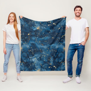 Mitternachtsblaues Gold Kosmischer Nebel Sternenst Fleecedecke