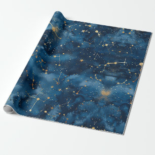 Mitternachtsblaues Gold Kosmischer Nebel Sternenst Geschenkpapier