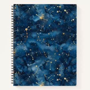 Mitternachtsblaues Gold Kosmischer Nebel Sternenst Notizbuch