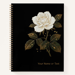 Mitternachtsblüte: Die Maki-e-Style Weiße Rose & G Notizbuch