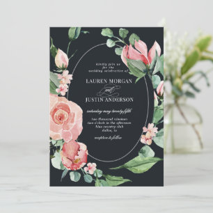 Mitternachtsblüte elegante blumengeschmückte Hochz Einladung