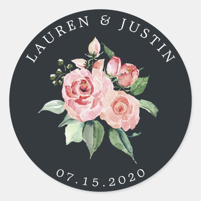 Mitternachtsblüte eleganter floraler Monogramm-Sti Runder Aufkleber (Vorderseite)