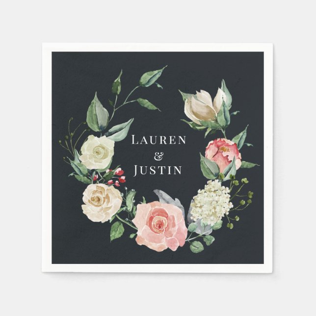 Mitternachtsblüten-Blumen-Monogramm-Papier-Serviet Serviette (Vorderseite)