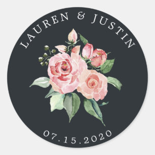 Mitternachtsblüten-elegante florale Monogramm-Stic Runder Aufkleber