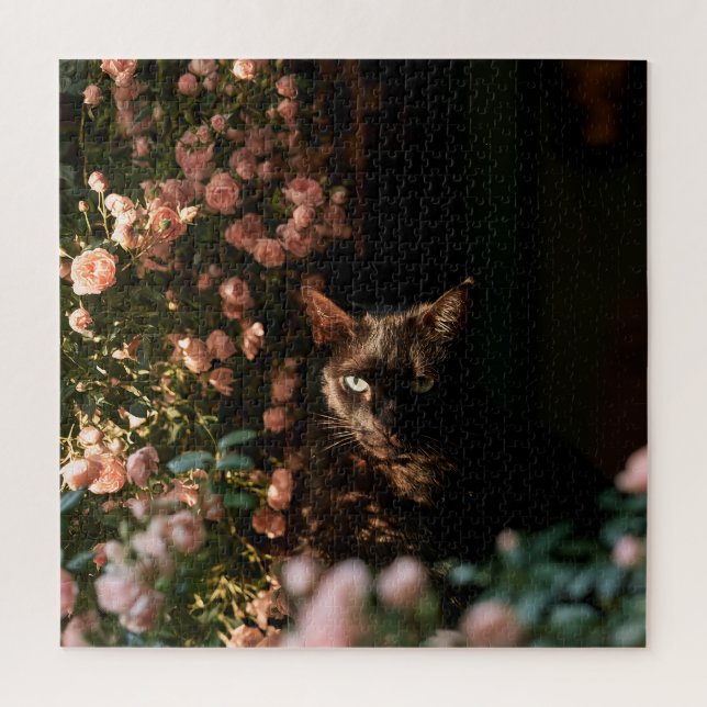 Mitternachtsblüten Katzen Puzzle (Vertikal)