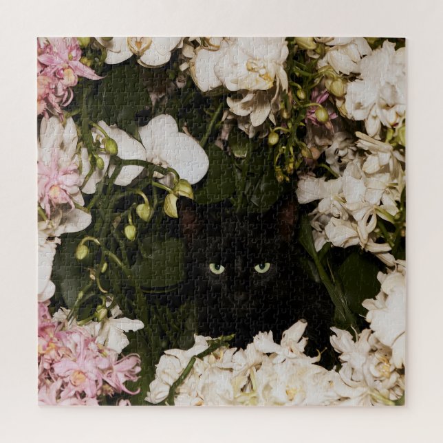 Mitternachtsblüten Katzen Puzzle (Vertikal)