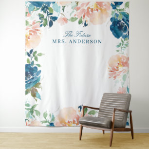 Mitternachtsblüten Navy Floral Hochzeitskulisse Wandteppich