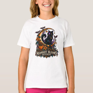 Mitternachtsblüten schwarze Katze Halloween T-Shirt