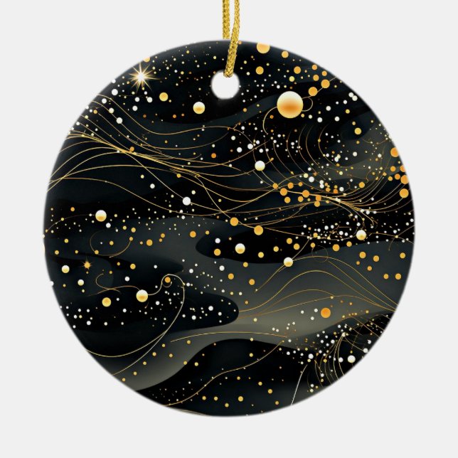 Mitternachtschwarz und Gold Futuristic Design Keramik Ornament (Vorne)