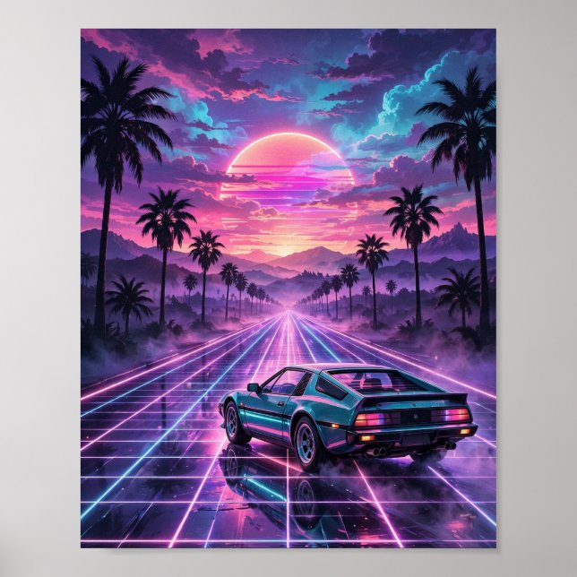 Mitternachtsfahrt — Retro Synthwave Auto Poster (Vorne)
