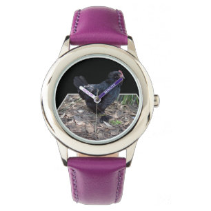 "Mitternachtsfedern: Ein schwarzes Huhn in Popout Armbanduhr