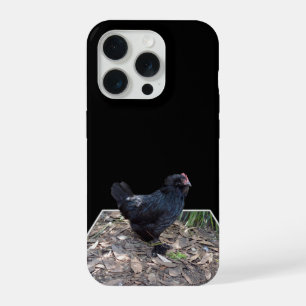 "Mitternachtsfedern: Ein schwarzes Huhn in Popout- iPhone 15 Pro Hülle
