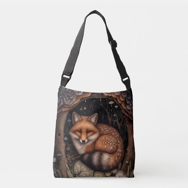 Mitternachtsfox-Crossbody-Tasche Tragetaschen Mit Langen Trägern (Vorderseite)