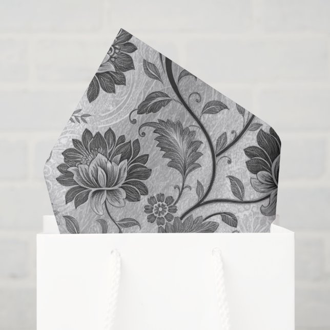 Mitternachtsgarten-Geätztes-Blumen-Damaskus Seidenpapier (Geschenktüte)