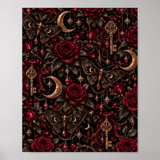 Mitternachtsgarten | Gotische Rosen, Himmelsmotten Poster
