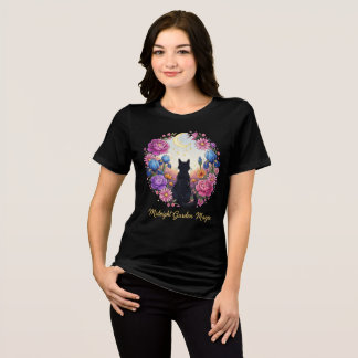 Mitternachtsgarten Magie - Schwarze Katze & Mond Tri-Blend Shirt