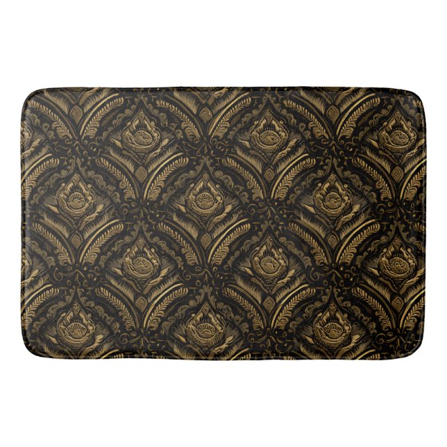 Mitternachtsgold Damast Eleganz Badematte (Vorderseite)