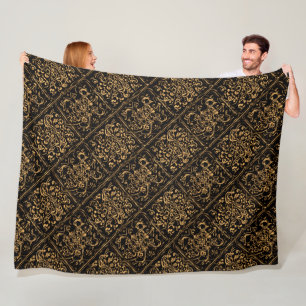 Mitternachtsgold Damast Eleganz Fleecedecke