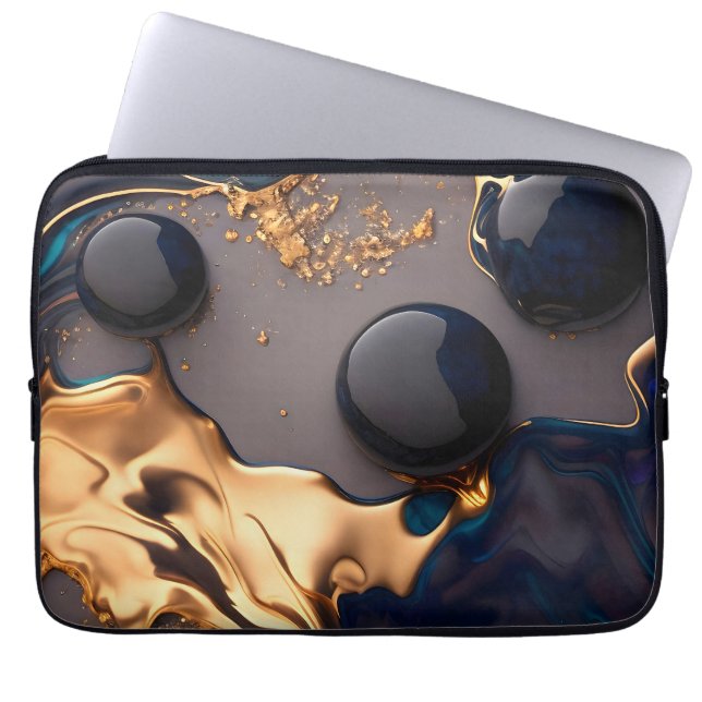 Mitternachtsgold Flüssig-Marmorierung Laptopschutzhülle (Vorderseite)